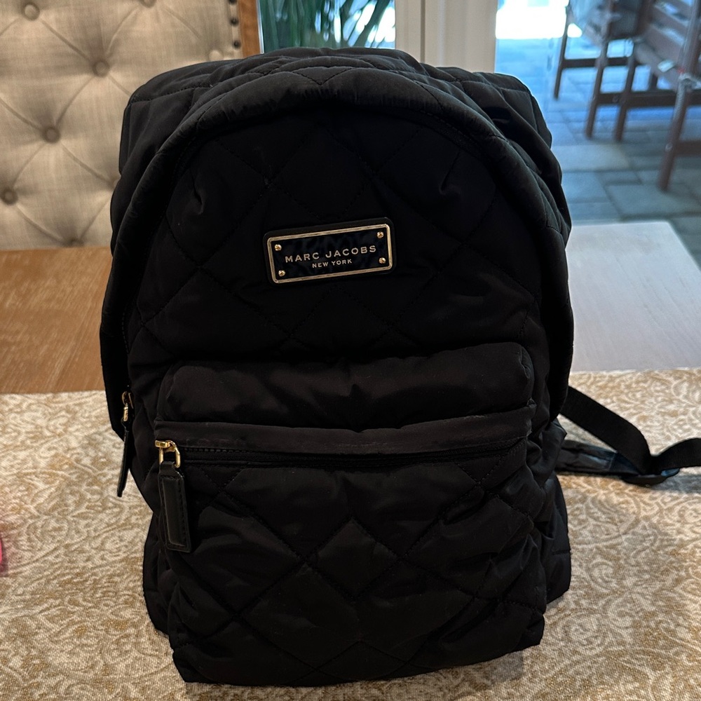 Marc Jacobs Quilted Black Backpack with Gold Details